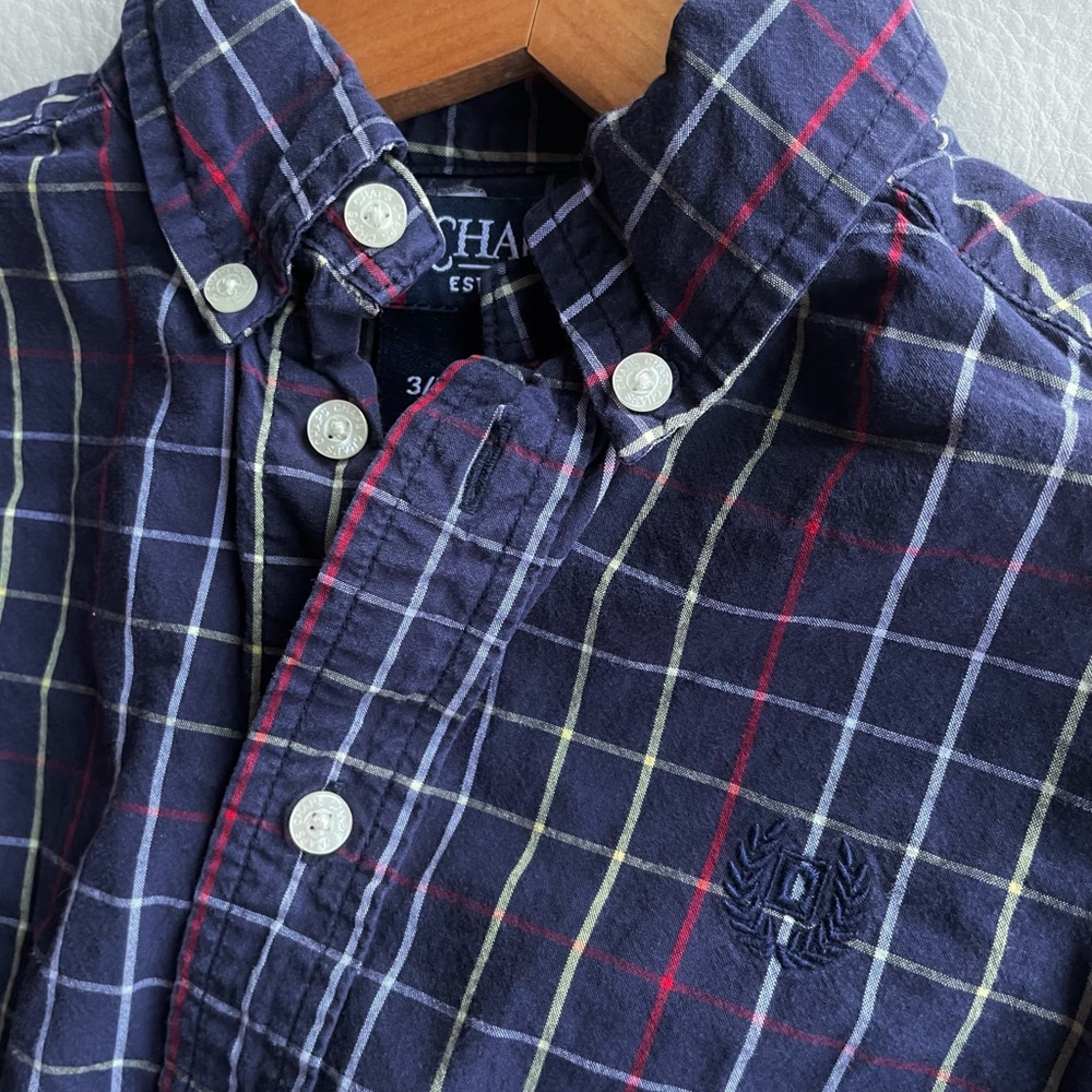 3/$25💥Chaps Classic Button-Down Shirt, Navy Plaid, 100% Cotton Poplin, Like New